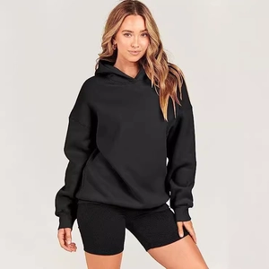 Women's black oversized hoodie set with matching ribbed cycling shorts for athleisure wear