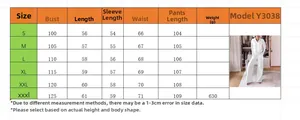 Detailed size chart for V-neck long sleeve top and wide leg pants two-piece set