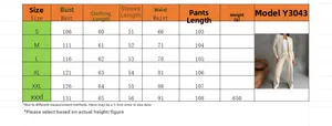 Detailed size chart for women's two-piece casual jacket and wide-leg pants set