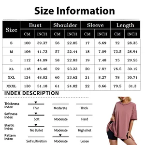 Size information chart for cotton t-shirt showing S to XXXL measurements in cm and inches