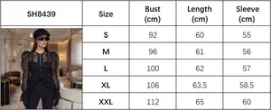 Tableau des tailles détaillé pour le haut en dentelle noire avec mesures de S à XXL