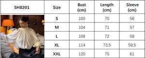 Detaillierte Größentabelle für die elegante Langarmbluse mit Maßen von S bis XXL