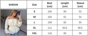 Size chart detail for off-shoulder chain shirt showing bust and length measurements