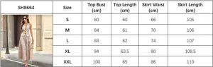 Size chart showing S-XXL dimensions for women's striped halter top and maxi skirt set