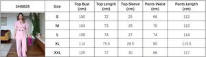 Detailed size chart for women's short sleeve blazer and trousers two-piece outfit