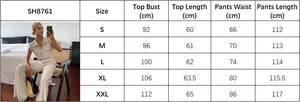 Size chart for sleeveless striped two-piece set including top and pants measurements