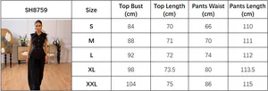 Detailed size chart for black sleeveless two-piece set featuring top and trousers measurements