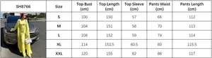 Size chart for women's 3-piece casual set featuring bust and waist dimensions in centimeters
