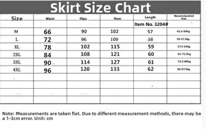 Detaillierte Größentabelle für Damen Spitzenrock mit Maßen in Zentimetern (M-4XL)