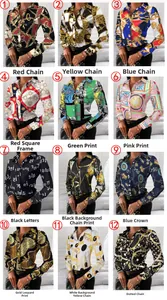 Detailansicht der 12 verschiedenen Druckmuster für diese elegante Satinbluse