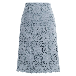 Eleganter Floral Spitzen Midi Rock Für Damen Hohe Taille A-Linie Wellenkante Durchbrochen Mode Büro Party Casual Rock