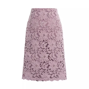 Jupe Midi Élégante en Dentelle Florale Taille Haute Femme Moulante Bord Festonné Doublure Coton Jupe Crayon Bureau Fête