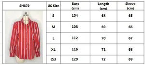 Tableau des tailles détaillé pour chemise rayée femme avec guide buste et longueur