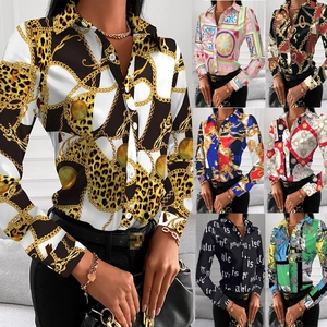 Detailed collage of women's long sleeve shirts with various elegant baroque print patterns
