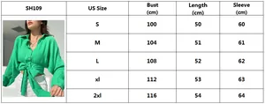 Size chart table for women's long sleeve batwing shirt in emerald green textured fabric