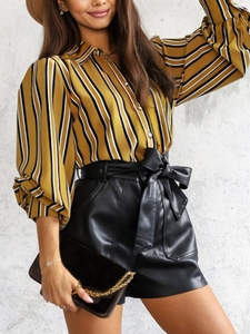 Chemise à Rayures à Manches Longues pour Femmes Cardigan Décontracté à Boutons Blouse Mode Urbaine Top