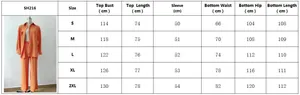 Detailed size chart for women's two-piece casual loose shirt and trousers set