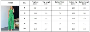 Size chart showing bust and waist dimensions for the green two-piece women's set