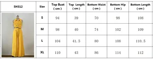 Size chart showing S to XL dimensions for the yellow 2-piece linen summer set