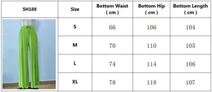 Size chart detail for pleated wide leg trousers with waist measurements from S to XL