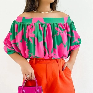 Women Off Shoulder Tropical Print Top Summer Casual Colorful Striped Short Sleeve Batwing Blouse Vacation Ruffle Hem T-Shirt