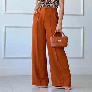 Women Casual High Waist Wide Leg Pants Loose Pleated Solid Color Trousers Elastic Waist Summer Spring Fashion Thin Pant Style