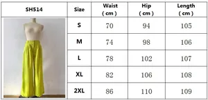 Size chart with measurements in cm for high-waisted casual wide-leg trousers style SH514