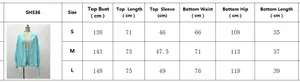 Tableau des tailles pour ensemble femme SH536 avec mesures du haut et du short
