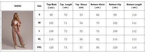 Size chart for women's satin lounge set featuring top and pants measurements in centimeters