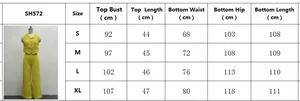 Detailed size guide for women's two-piece set featuring top and trousers dimensions