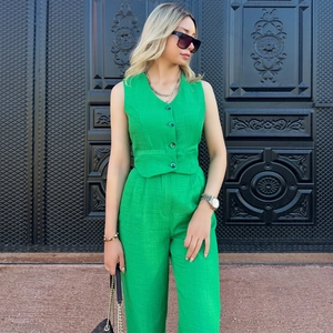 Women Polyester Vest Top And Wide Leg Pants Top And Bottom Set Fashion Casual Commuter Solid Color Summer Outfit