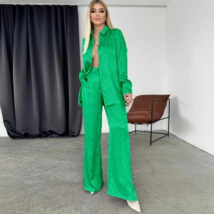 Ensemble Haut Et Pantalon En Satin Imprimé Léopard Pour Femmes Chemise À Manches Longues À Revers Et Pantalon Large À Taille Haute