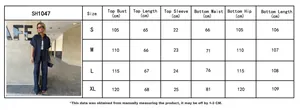 Detailed size chart for women casual short sleeve shirt and long pants two-piece set