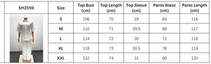 Detailed size chart for the women's two-piece casual shirt and long pants set SH3559
