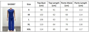 Detailed size guide table for women's sleeveless cargo vest and wide-leg pants set