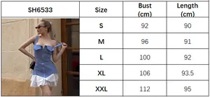 Size chart showing bust and length for the blue colorblock strap dress SH6533