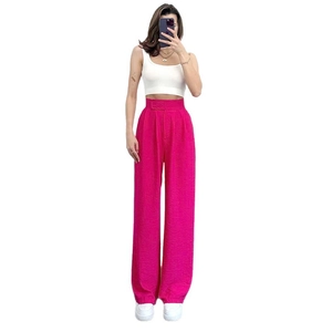 Pantalon taille haute rose rouge à jambes larges avec texture plissée élégante