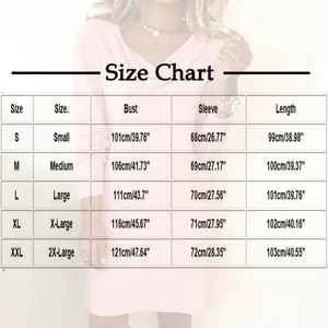 Detailed size chart for elegant V-neck long sleeve dress in centimeters and inches