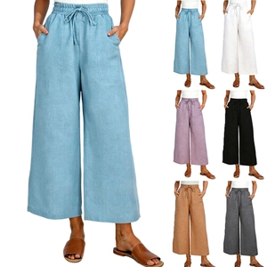 Collage di pantaloni a gamba larga in sei colori con coulisse e tasche laterali
