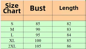 Detailed size chart for sleeveless tie-dye print dress showing bust and length in cm