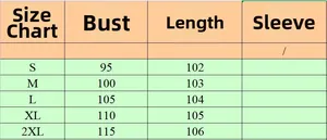 Tableau des tailles pour robe longue en coton et lin avec mesures de buste et longueur