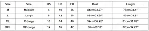 Size chart for Modal maxi dress showing US, UK, EU sizes with bust and length measurements