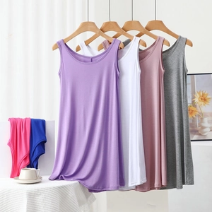 Selection of colorful sleeveless modal tank dresses in lavender, white, pink and grey