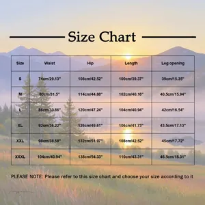 Detailed size chart for men's straight casual sweatpants featuring S to XXXL measurements