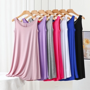 Women Casual Modal Sleeveless Midi Dress Round Neck Loose A-Line Backless Vest Dress Home Sleepwear Soft Breathable Wear
