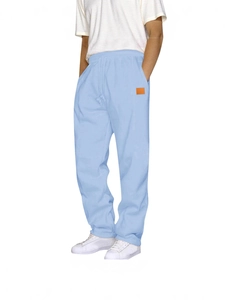 Men's casual light blue joggers with drawstring waist and loose straight fit design