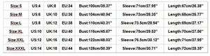 Tableau des tailles détaillé pour sweat-shirt femme de S à XXXL avec mesures en cm et pouces
