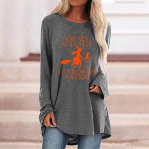 Sweat Halloween gris foncé pour femme avec imprimé sorcière et texte humoristique