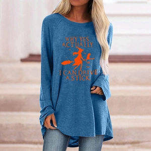 T-shirt raglan bleu marine avec motif de sorcière d'Halloween pour femme coupe décontractée