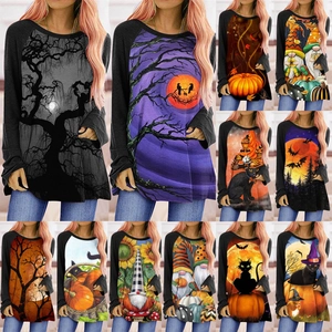 Women Halloween Gothic Graphic Print Raglan Long Sleeve T-Shirt Loose Round Neck Autumn Winter Festive Party Top Casual